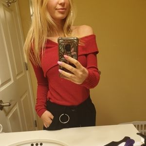 Red off shoulder tee